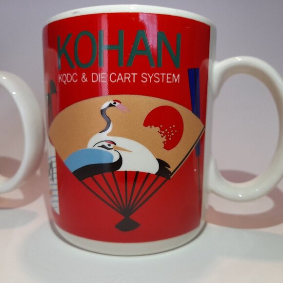 Vintage Japanese Art Mugs Set of 3 Kohan Kobayashi Stork Fan Volcano - Picture 6 of 12